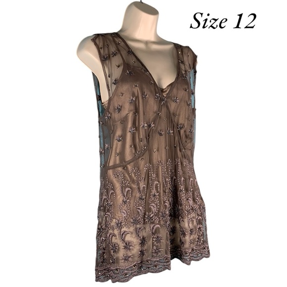 Embroidered Beaded Sheer Top With Attached Camisole Girly Feminine Size 12 - Picture 2 of 16